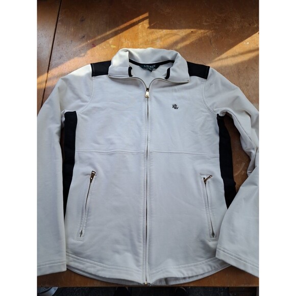 Ralph Lauren Tops - Ralph Lauren Womens Zip Up Performance Sweater White Black Logo Sporty Medium